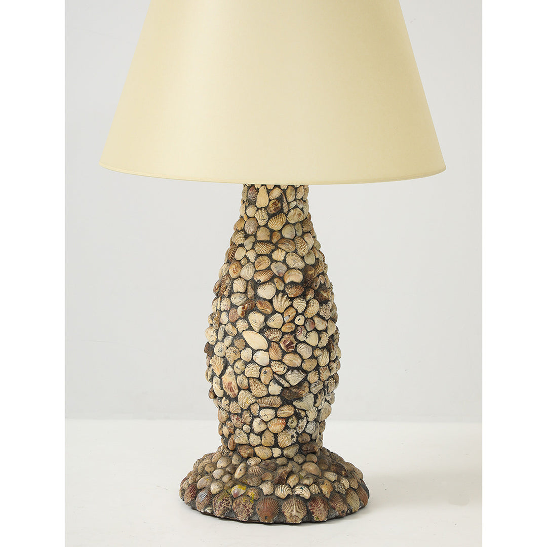 Vintage Handmade Shell Lamp with Parchment Shade