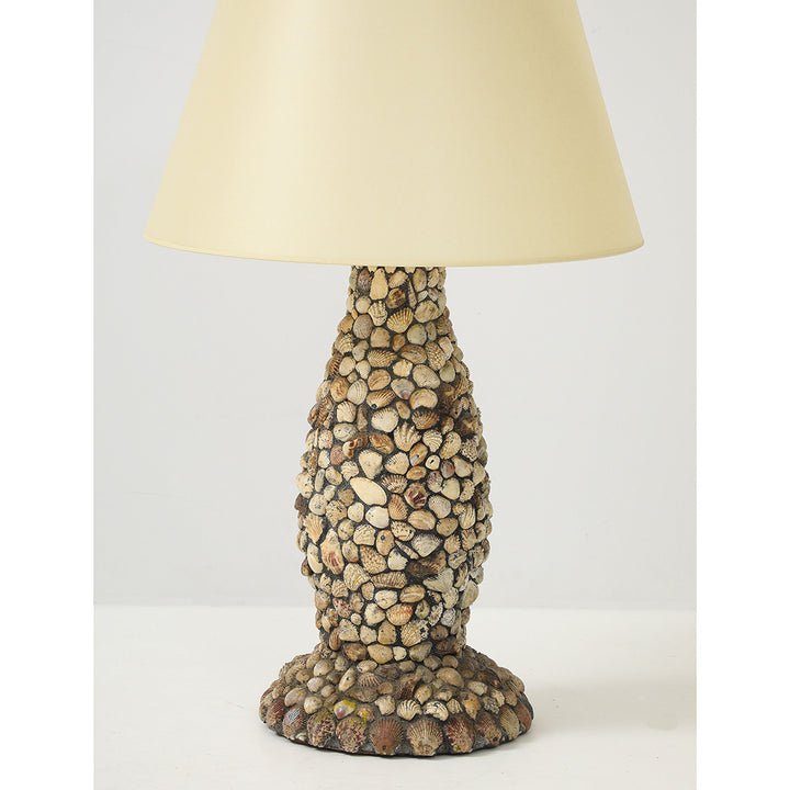 Vintage Handmade Shell Lamp with Parchment Shade