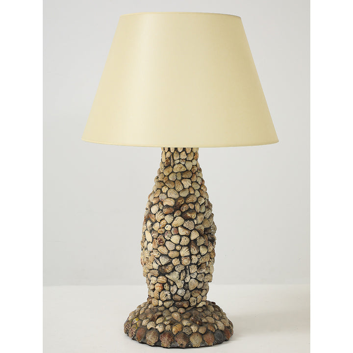 Vintage Handmade Shell Lamp with Parchment Shade