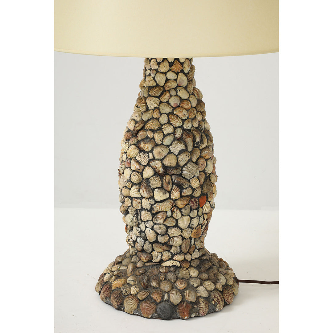 Vintage Handmade Shell Lamp with Parchment Shade