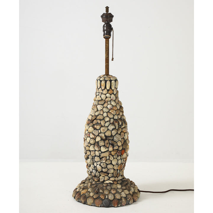 Vintage Handmade Shell Lamp with Parchment Shade