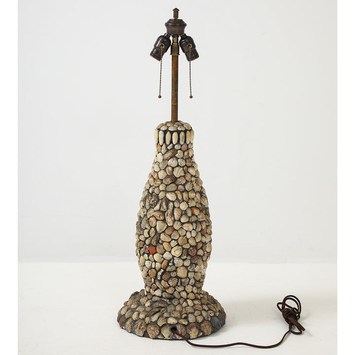 Vintage Handmade Shell Lamp with Parchment Shade