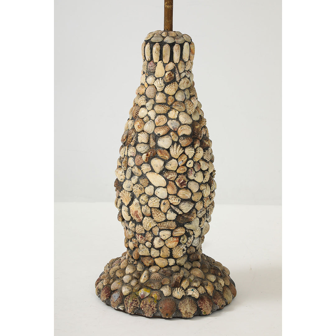 Vintage Handmade Shell Lamp with Parchment Shade