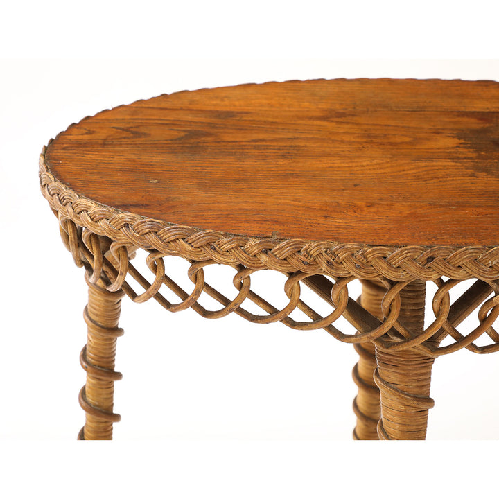 Vintage Oval Rattan Table