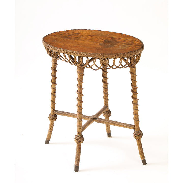 Vintage Oval Rattan Table