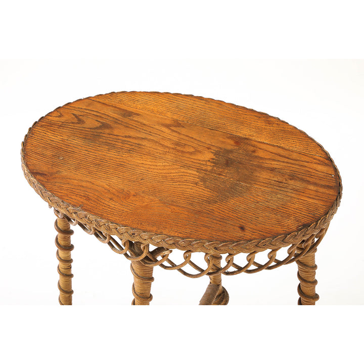 Vintage Oval Rattan Table