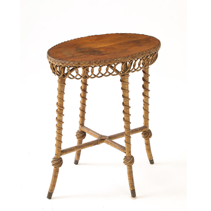 Vintage Oval Rattan Table