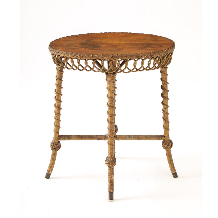 Vintage Oval Rattan Table