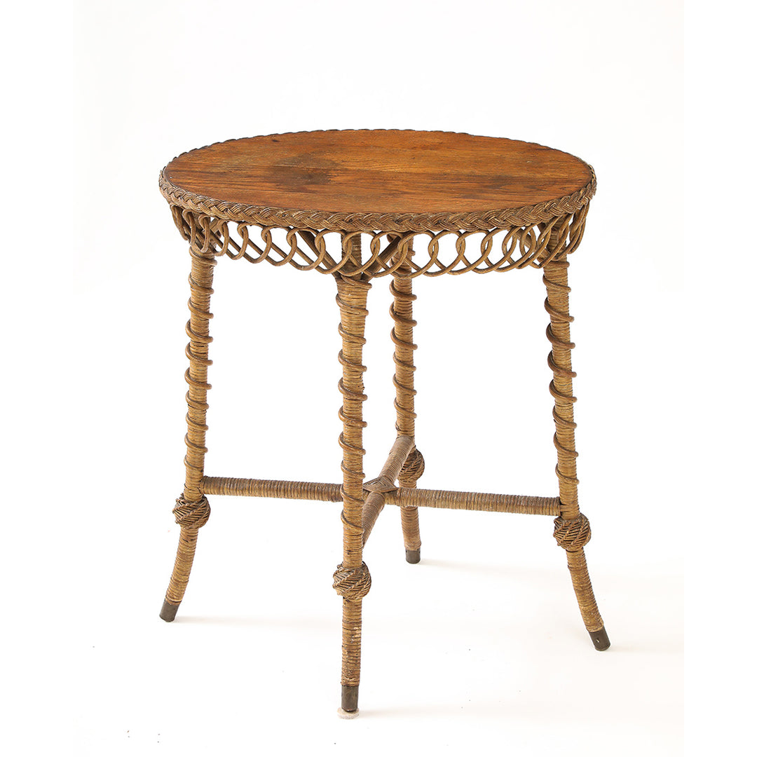 Vintage Oval Rattan Table