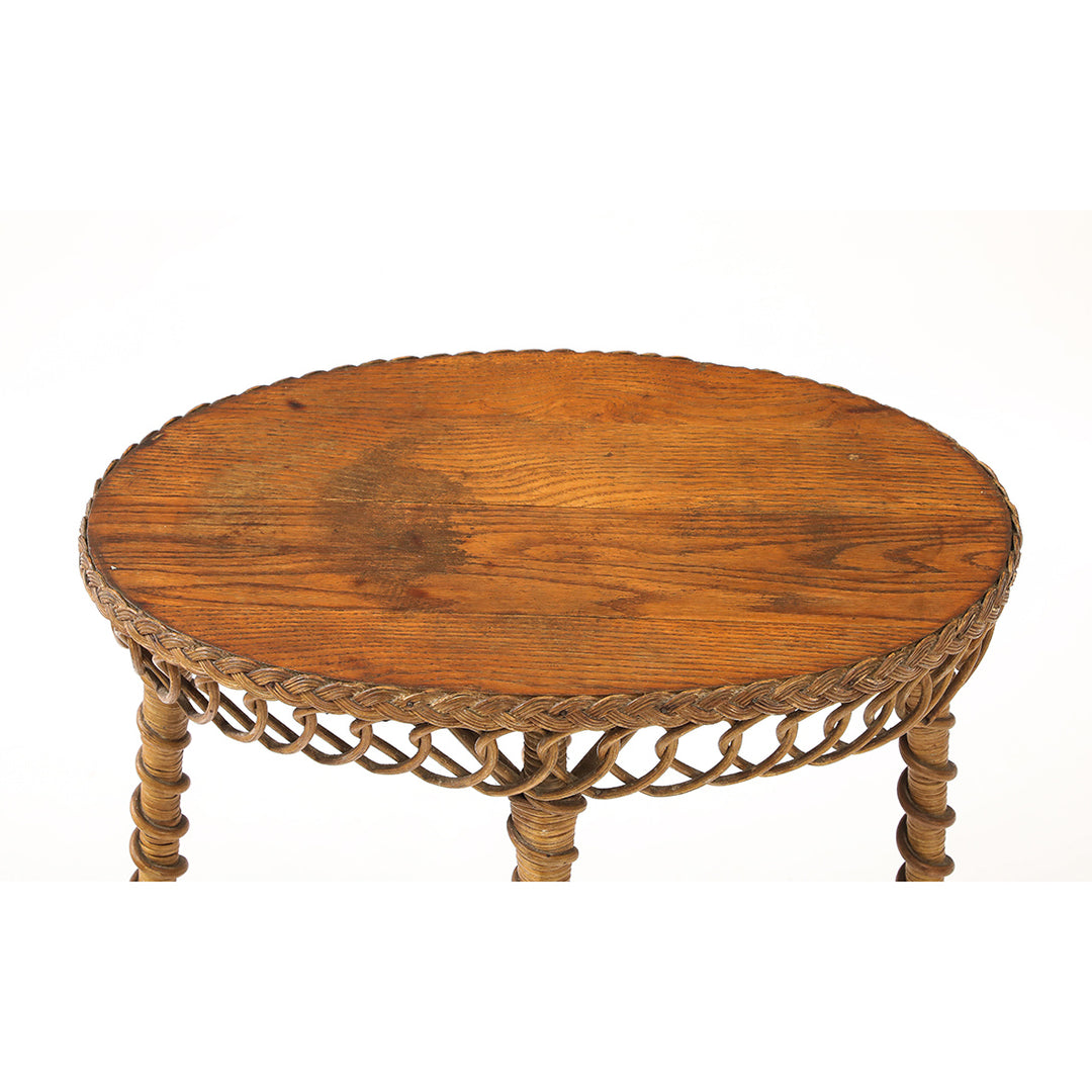 Vintage Oval Rattan Table