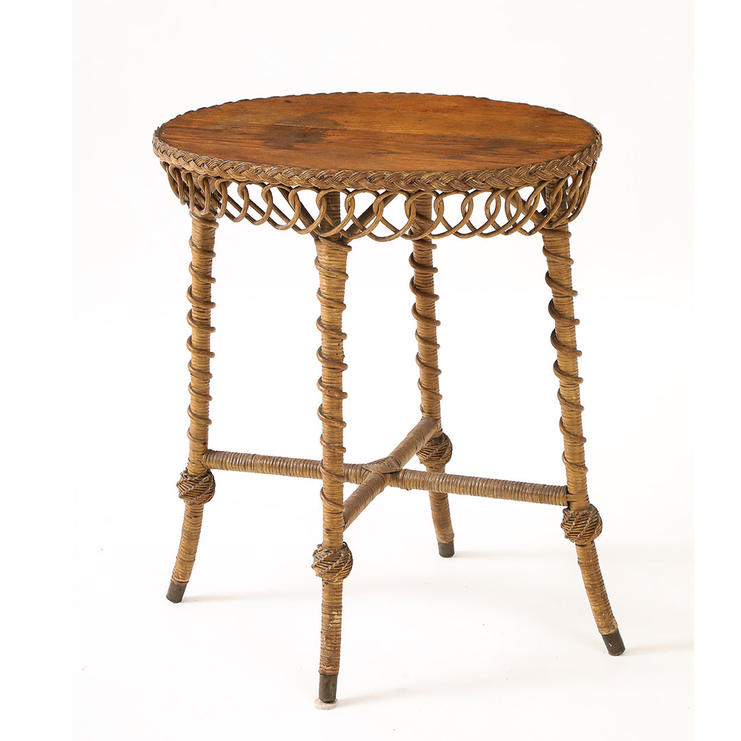 Vintage Oval Rattan Table