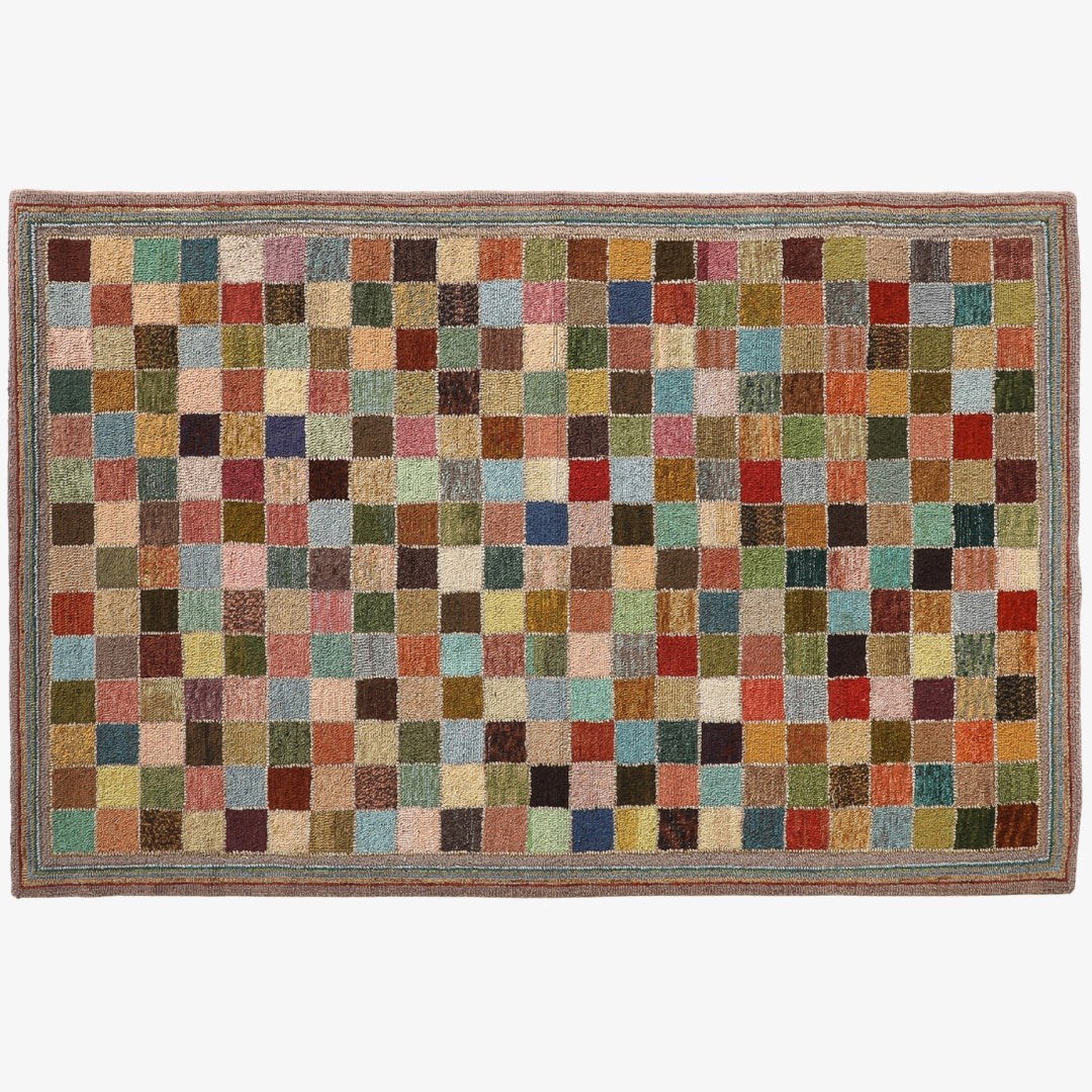 Handmade New England Hooked Rug, circa 1960