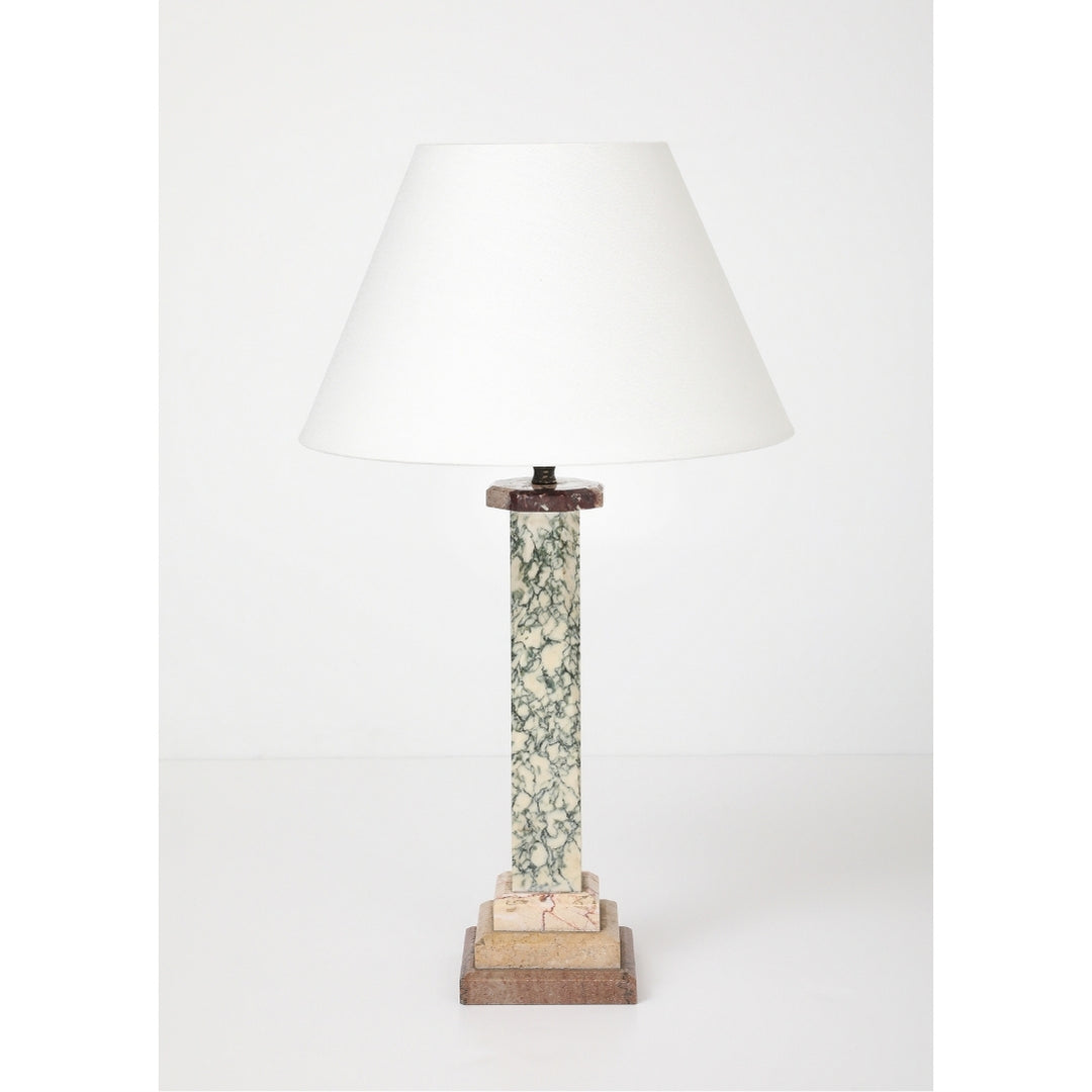 Antique Marble Lamp with Linen Shade