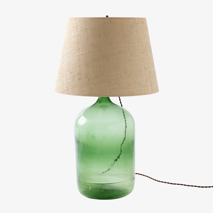 Antique Demijohn Lamp with Raffia Shade