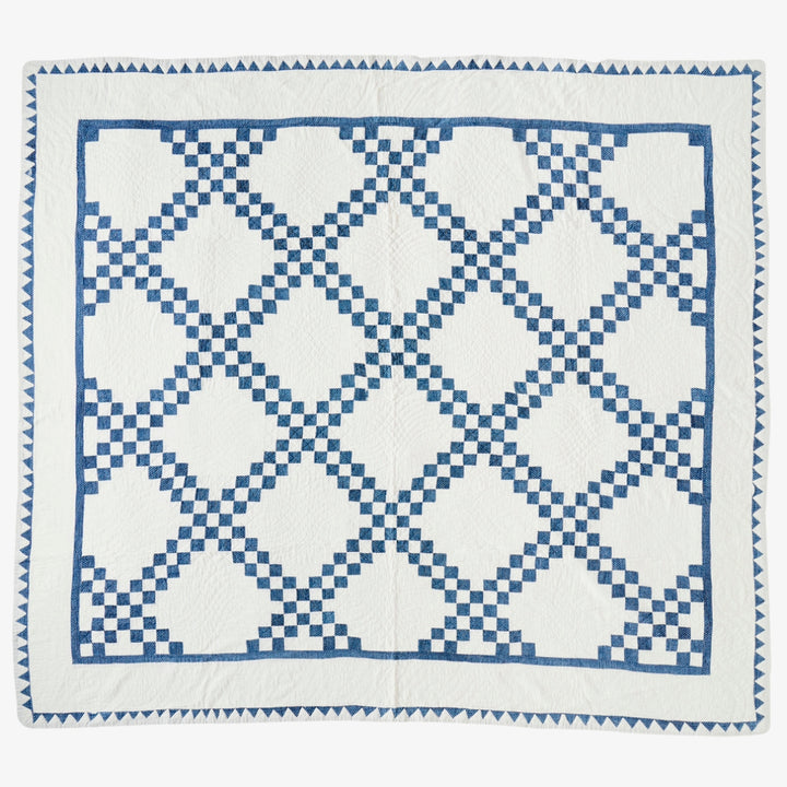 Antique Double Irish Chain Quilt with Sawtooth Border, c. 1910