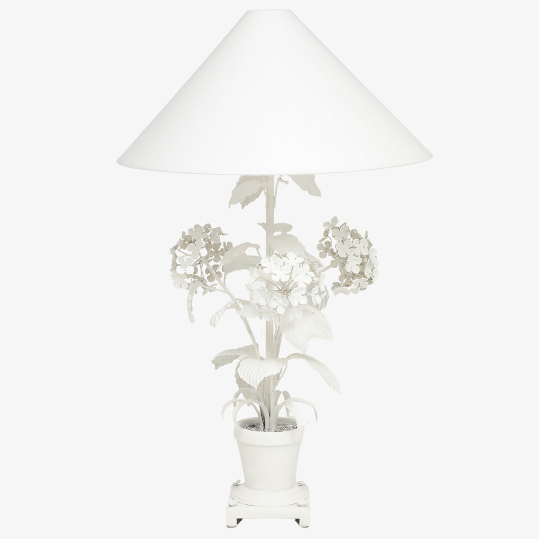 Vintage Painted Tole Hydrangea Lamp with Custom Shade