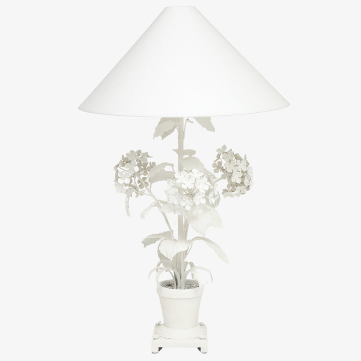 Vintage Painted Tole Hydrangea Lamp with Custom Shade