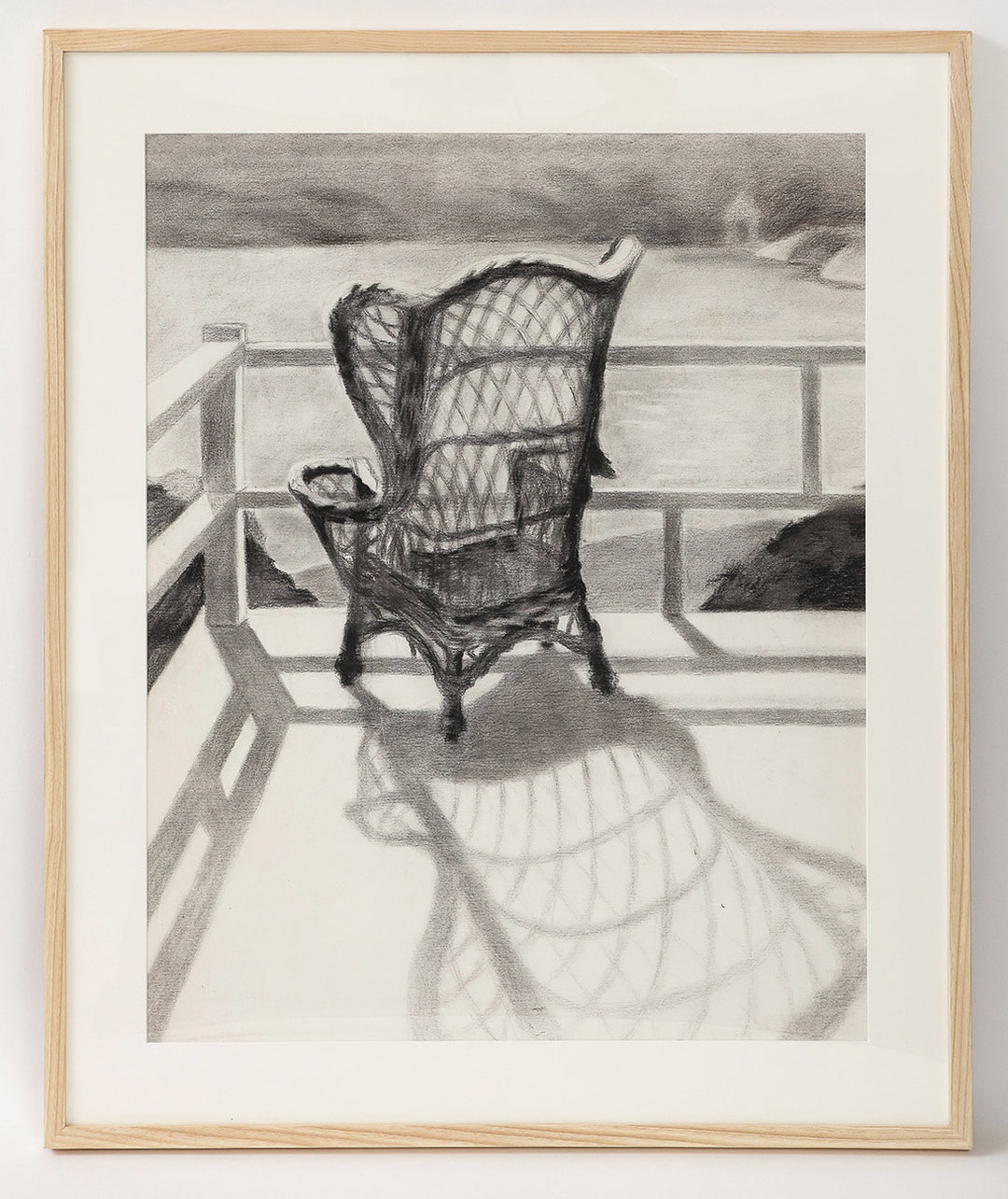 Vintage Framed Drawing of Wicker Chair, circa 1920