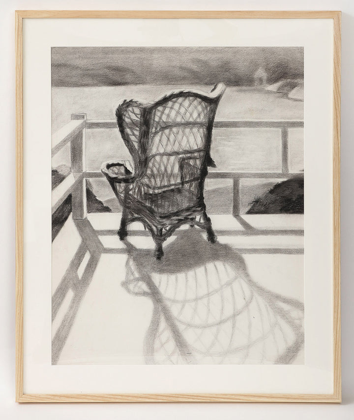 Vintage Framed Drawing of Wicker Chair, circa 1920