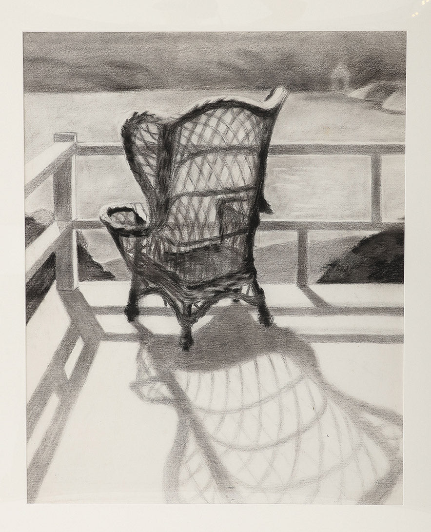 Vintage Framed Drawing of Wicker Chair, circa 1920