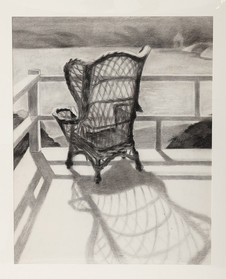 Vintage Framed Drawing of Wicker Chair, circa 1920