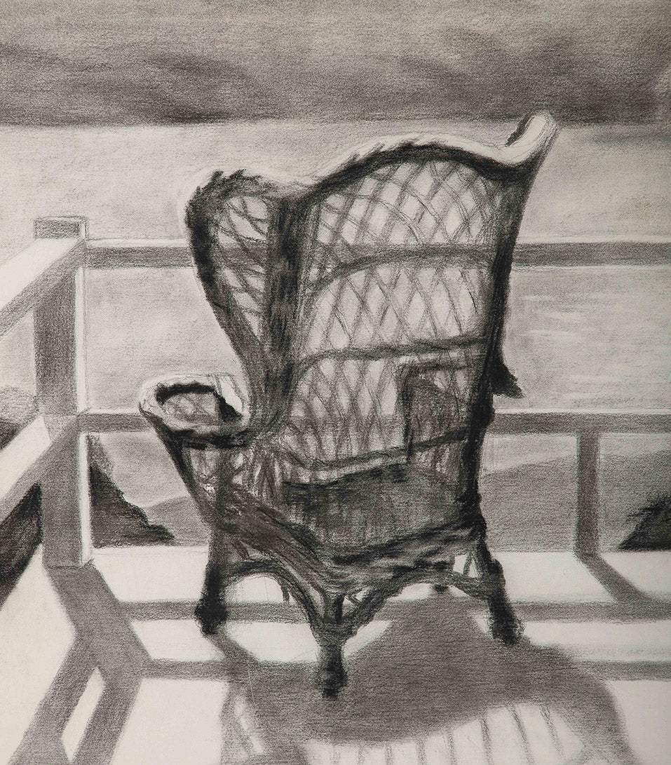 Vintage Framed Drawing of Wicker Chair, circa 1920