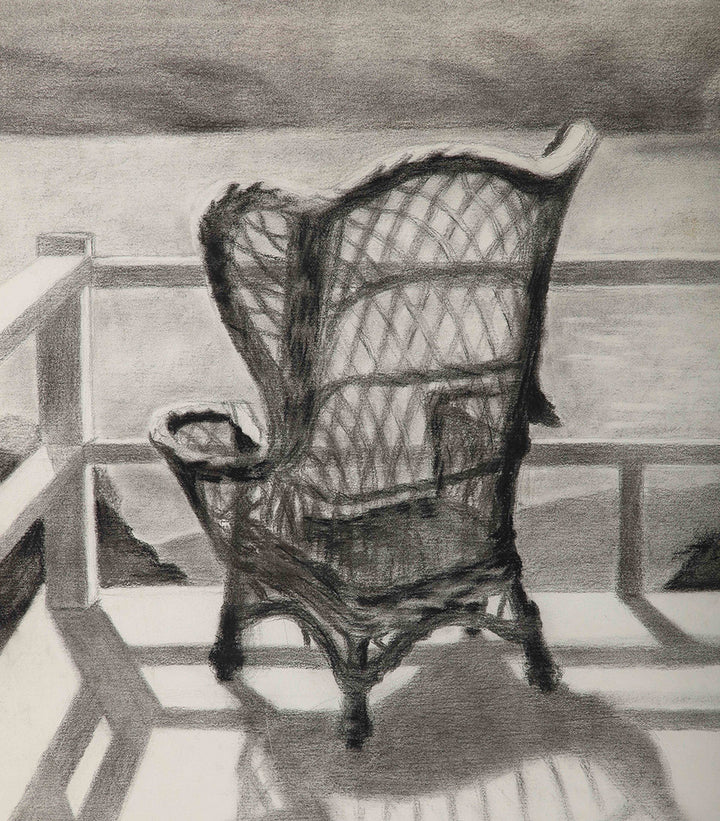 Vintage Framed Drawing of Wicker Chair, circa 1920