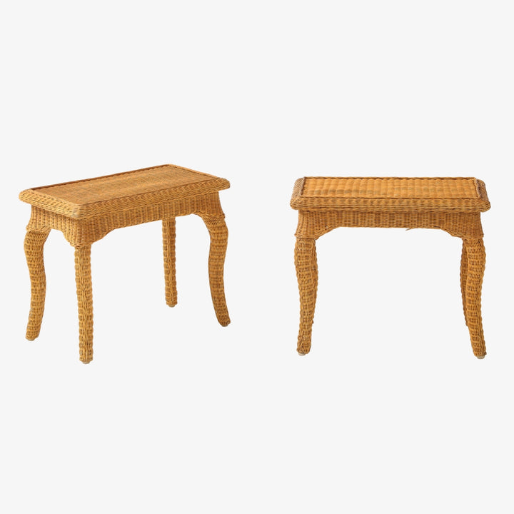 Pair of Woven Rattan Side Tables, France, circa 1970