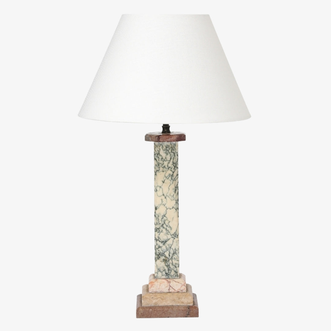 Antique Marble Lamp with Linen Shade
