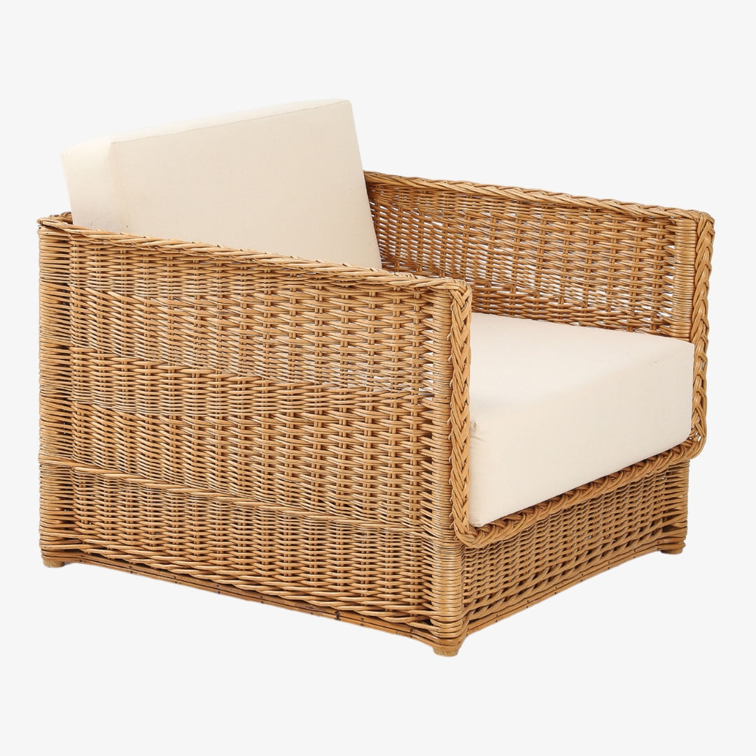 Pair of Vivai Del Sud Style Wicker Armchairs &amp; Ottoman