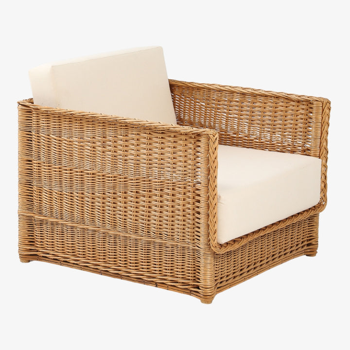 Pair of Vivai Del Sud Style Wicker Armchairs &amp; Ottoman