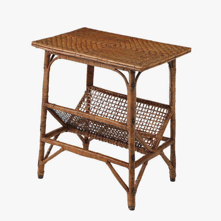 Vintage Rattan Side Table with Magazine Rack Base