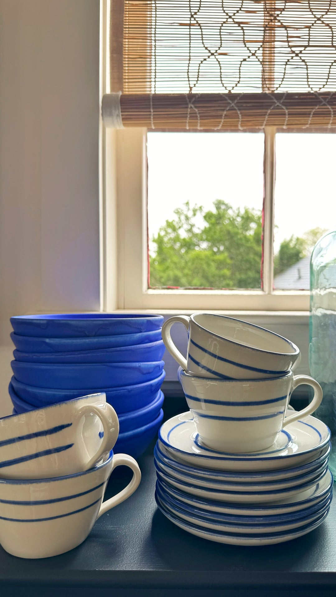 Handmade Cup and Saucer with Blue Stripe