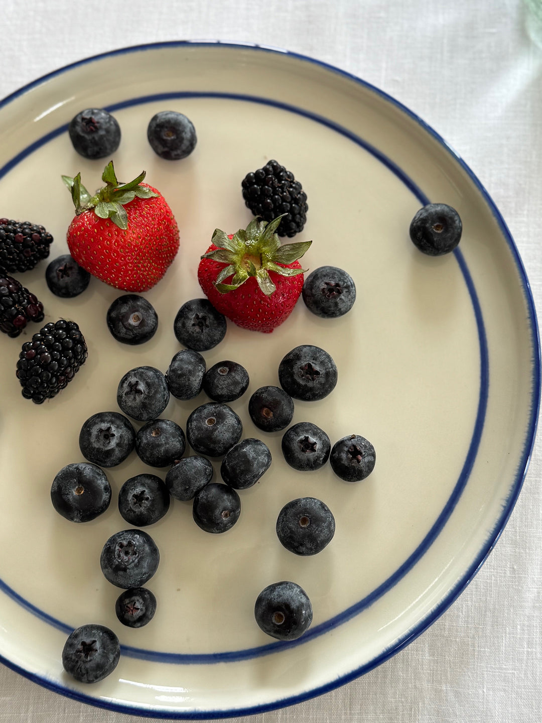 Handmade Dinner Plate with Blue Stripe