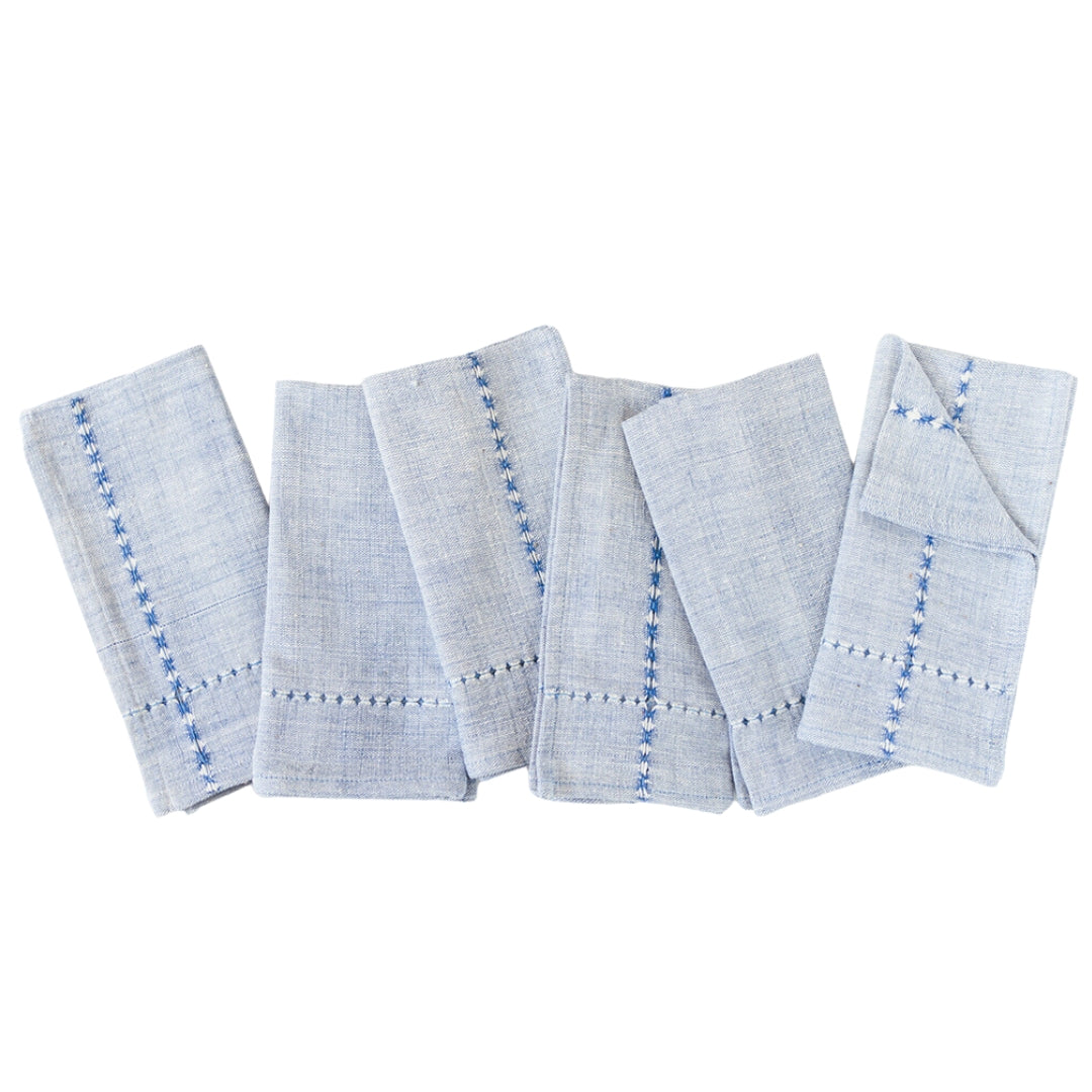 Handmade Pulled Cotton Napkins, Blue