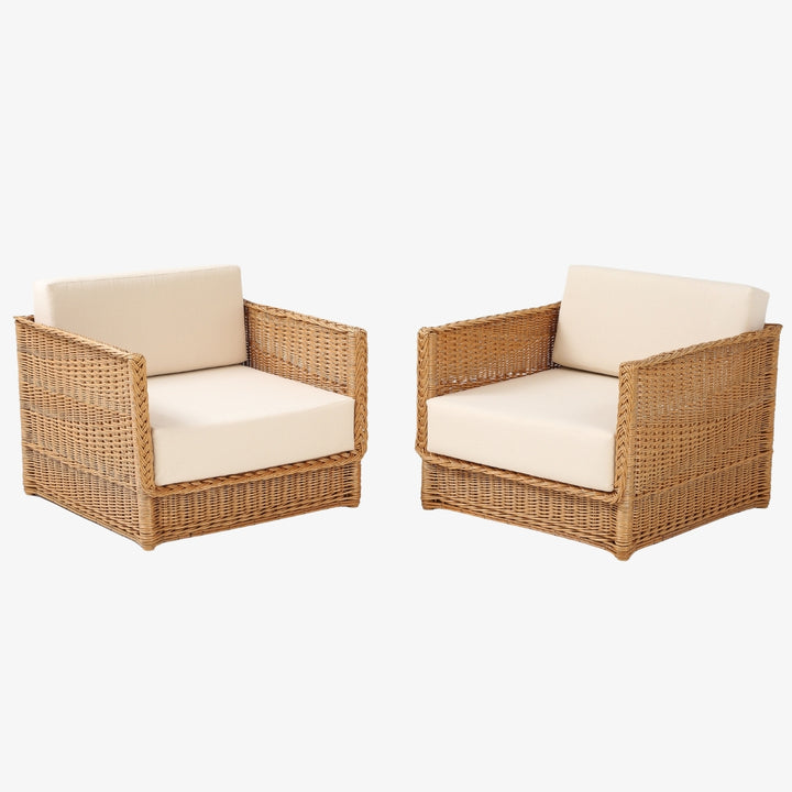 Pair of Vivai Del Sud Style Wicker Armchairs &amp; Ottoman