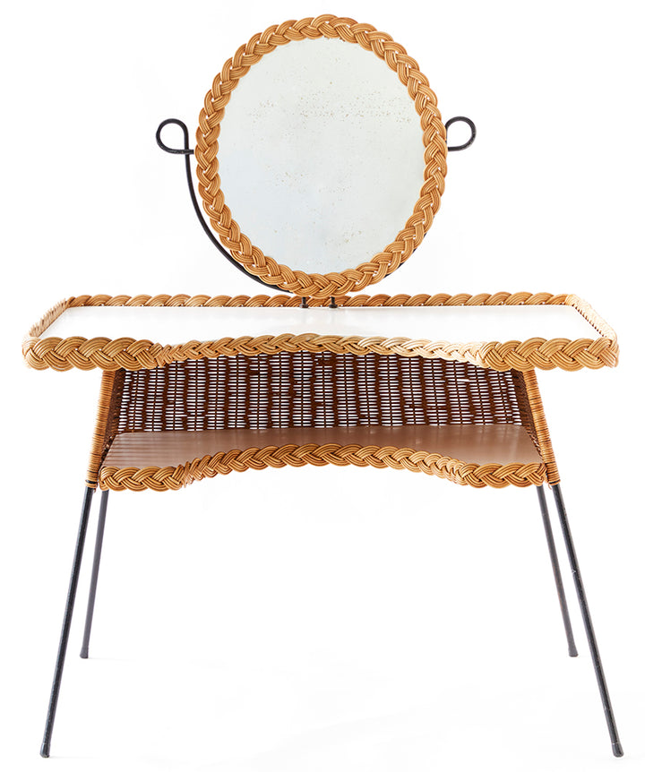 Mid-Century Wicker &amp; Iron Vanity