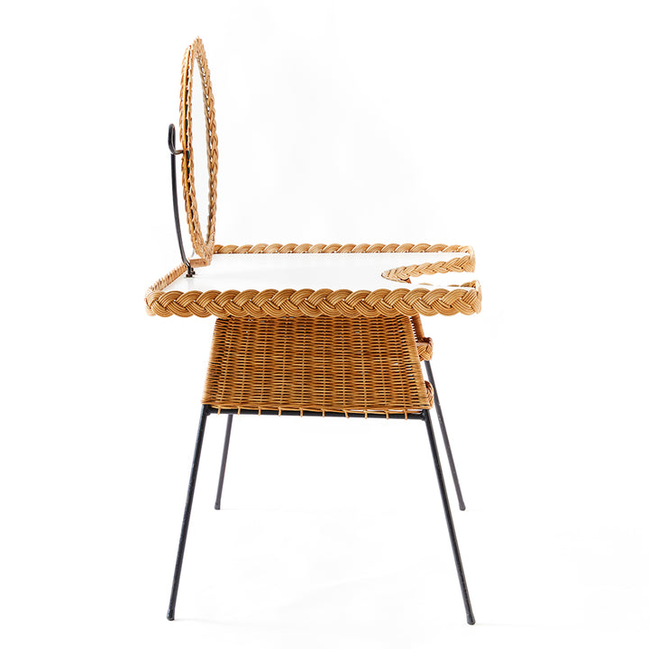 Mid-Century Wicker &amp; Iron Vanity