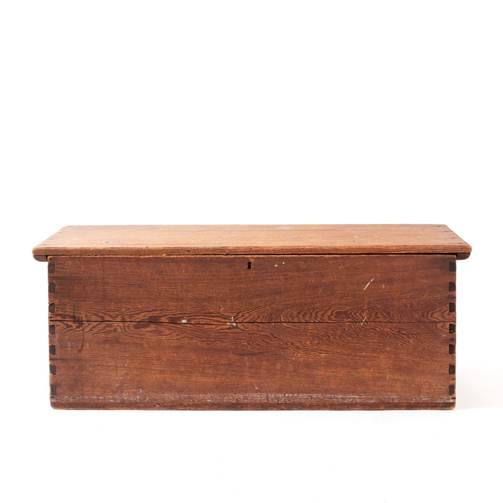 19th Century New England Sea Chest with Folk Art Painted Lid