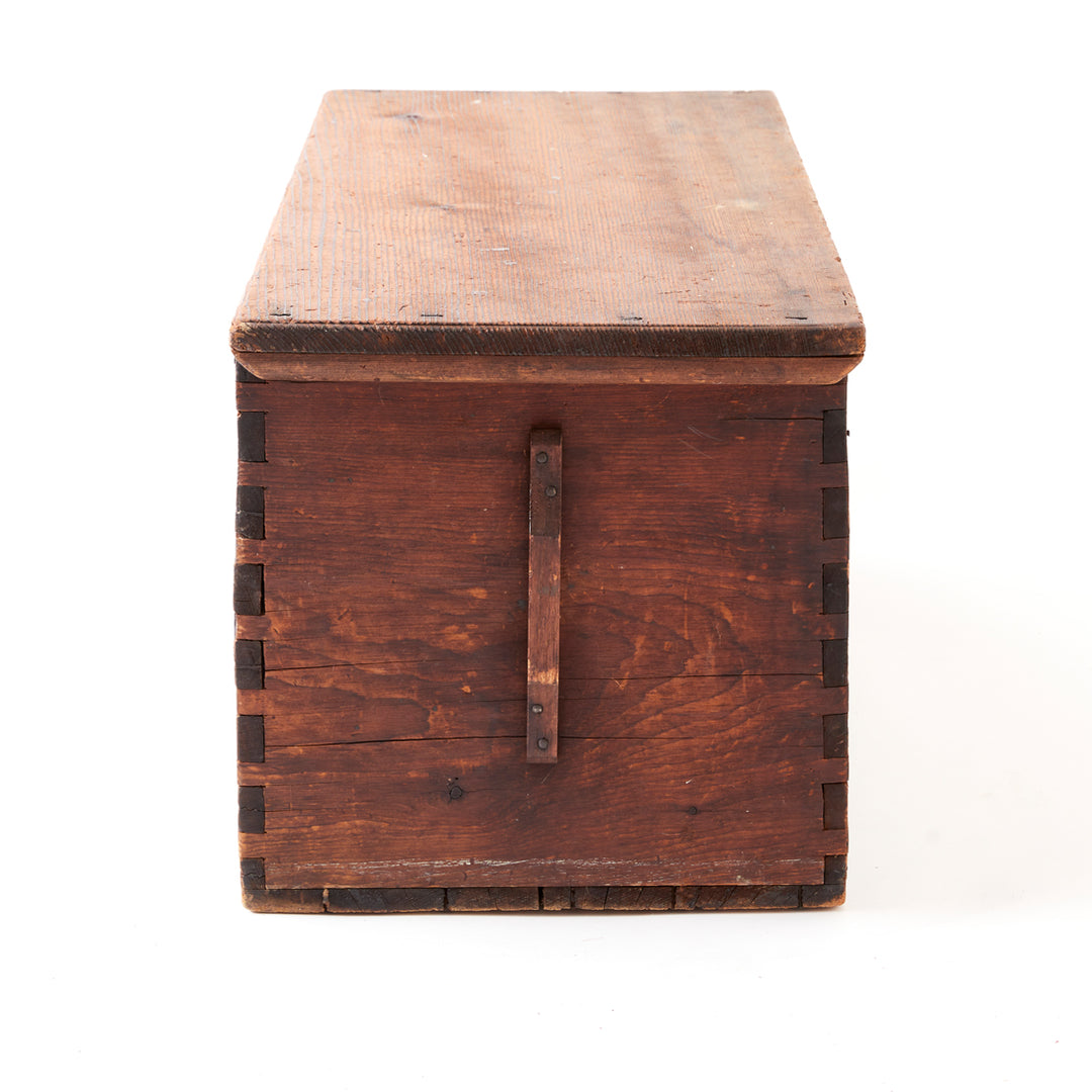 19th Century New England Sea Chest with Folk Art Painted Lid