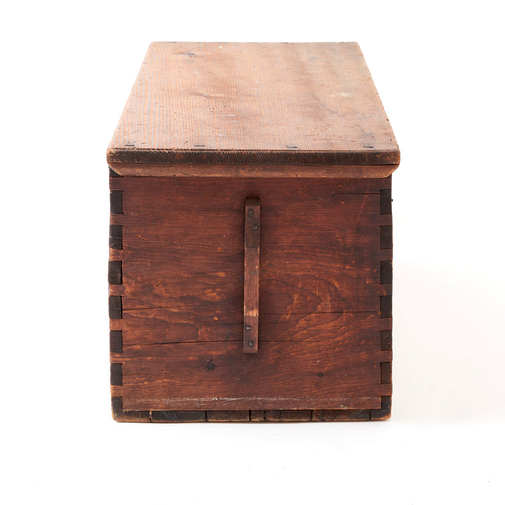 19th Century New England Sea Chest with Folk Art Painted Lid