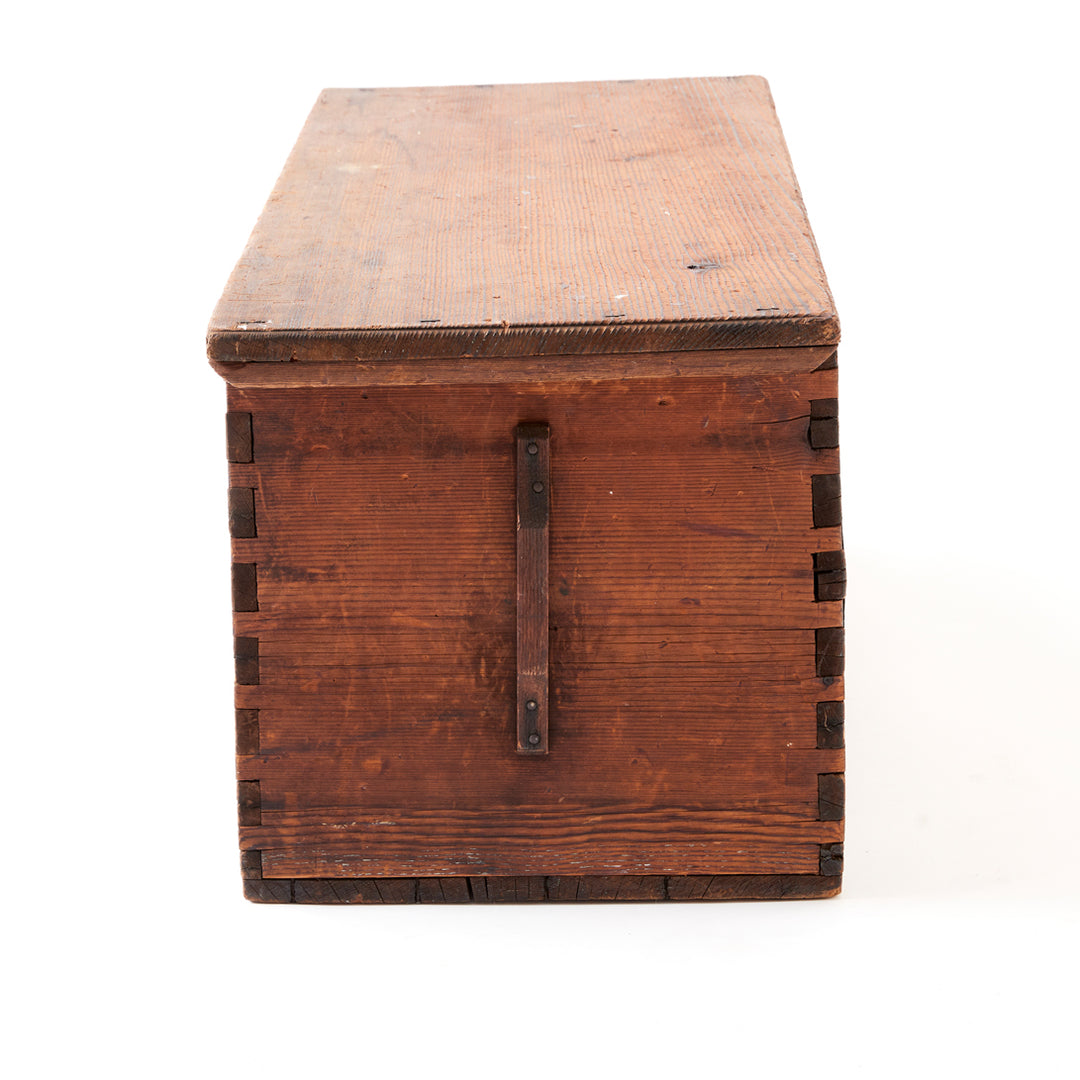 19th Century New England Sea Chest with Folk Art Painted Lid