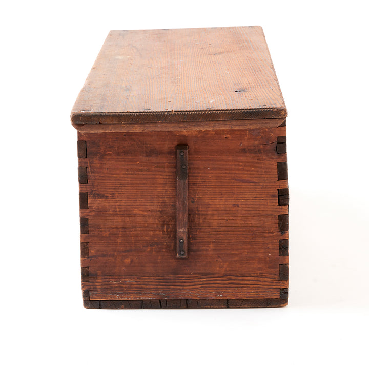 19th Century New England Sea Chest with Folk Art Painted Lid