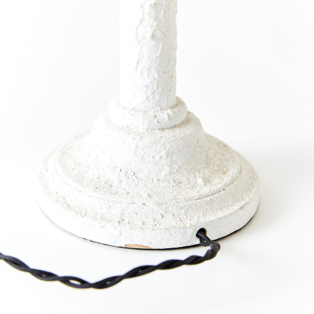 Vintage Plaster Table Lamp with Grasscloth Shade