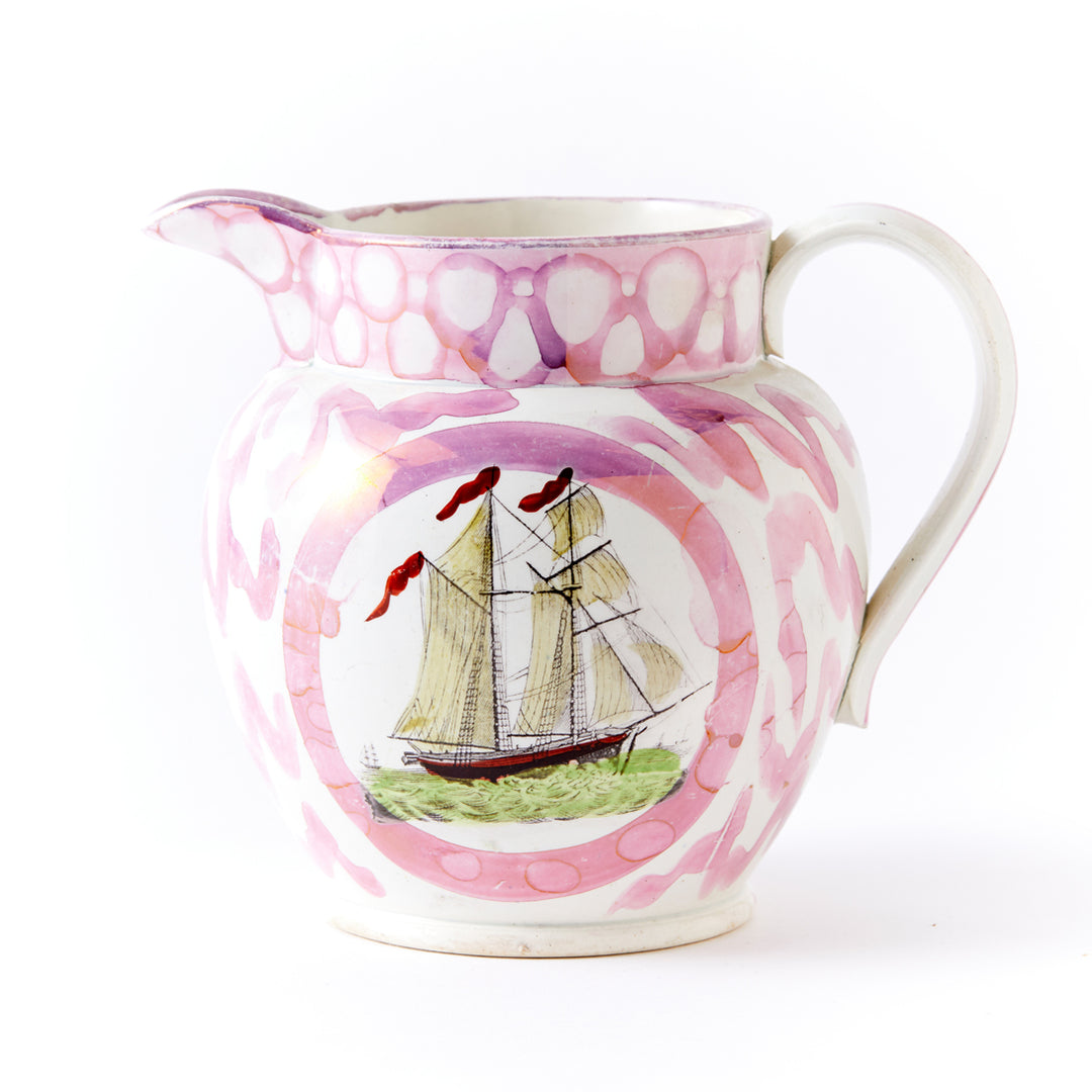 English Lusterware Pitcher with Ship, circa 1860