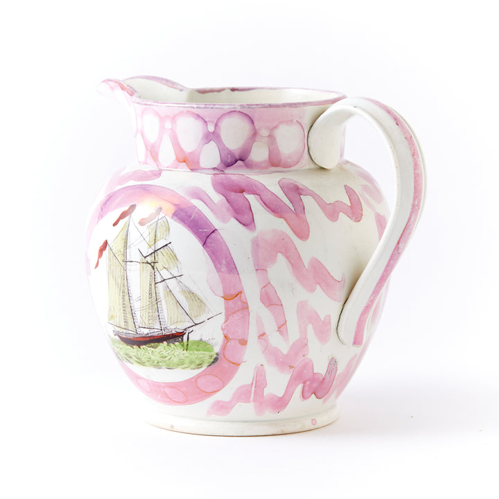 English Lusterware Pitcher with Ship, circa 1860