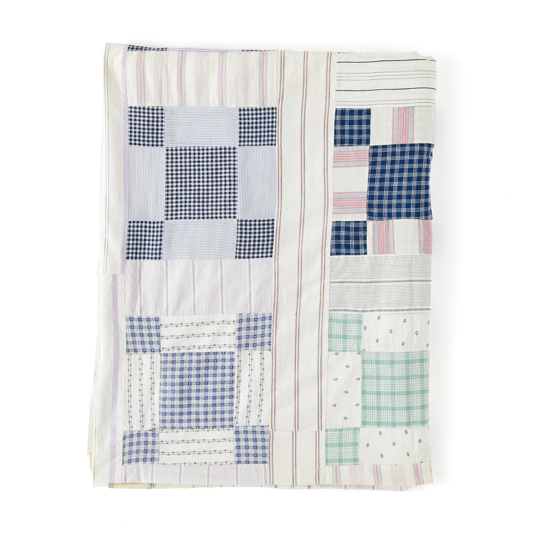 Vintage Shirting Patchwork Quilt Top
