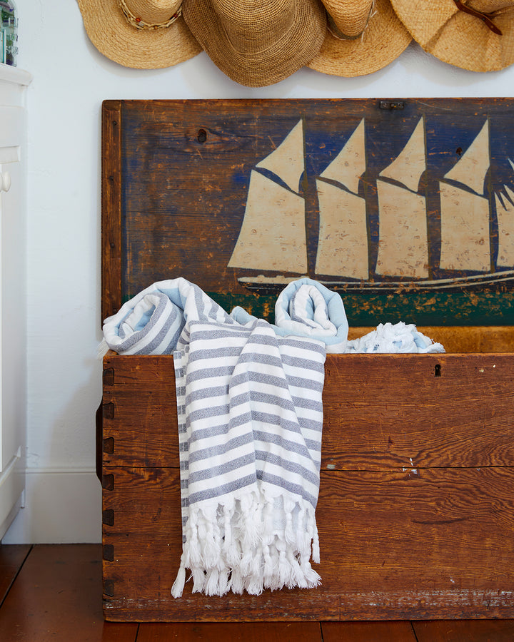 19th Century New England Sea Chest with Folk Art Painted Lid