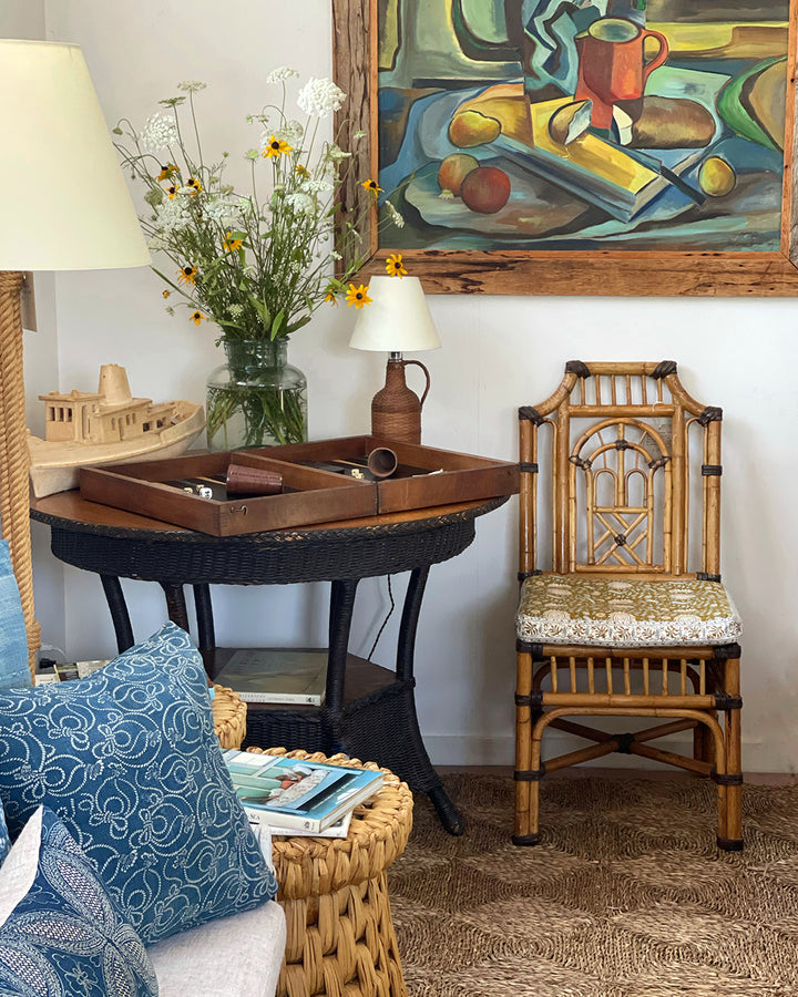 Vintage Bamboo Chair with Leather Accents