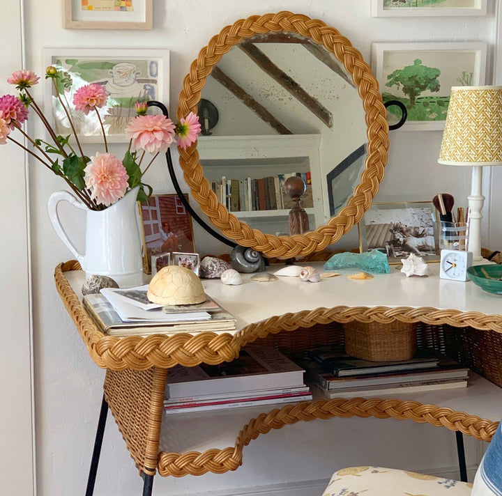 Mid-Century Wicker &amp; Iron Vanity
